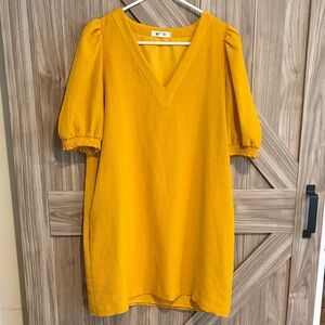 BB Dakota Mustard Puff Sleeve Mini Dress